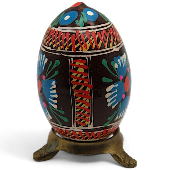 Hand-Painted Decorative Egg With Floral Design & Stand - Picture 4 of 7